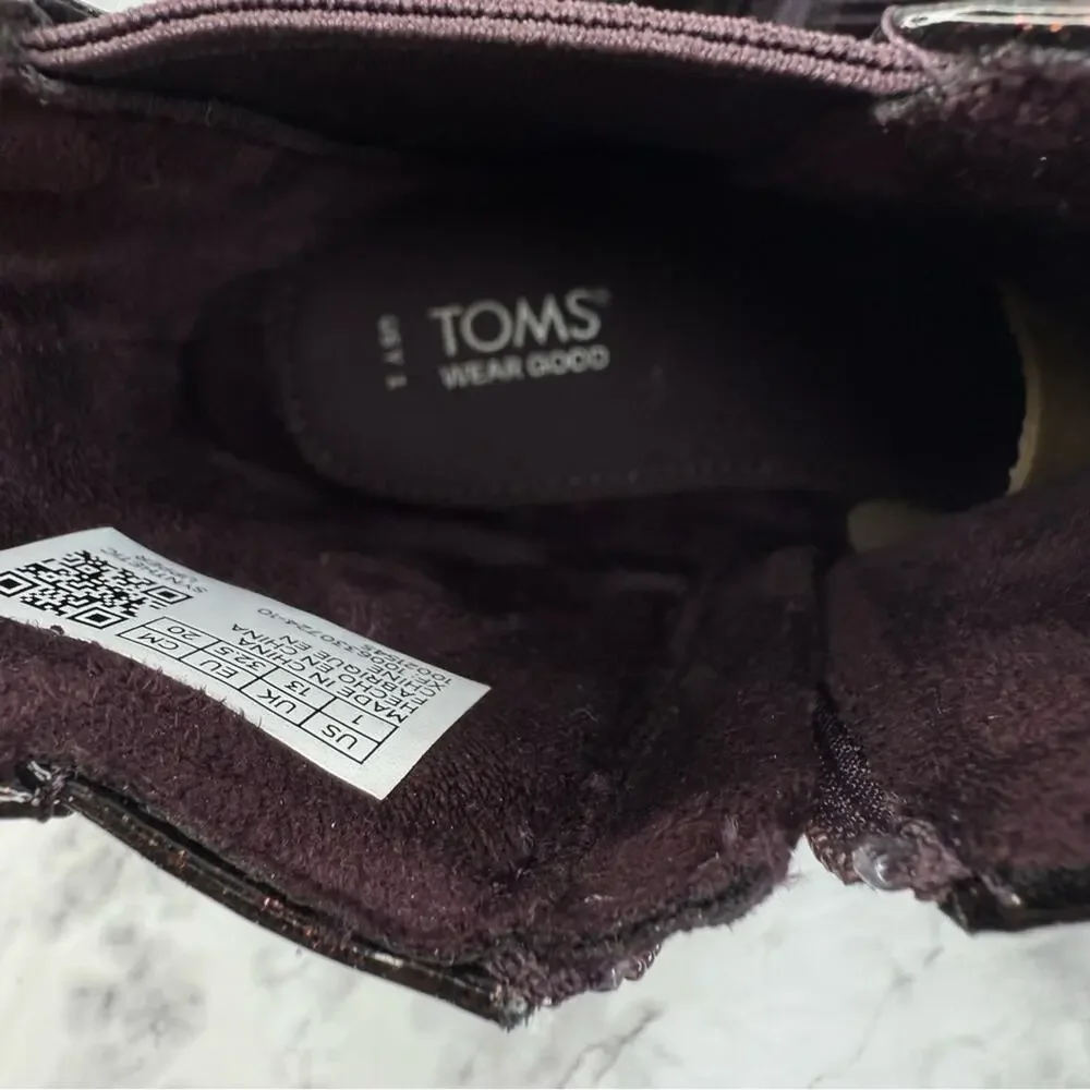 NWOT TOMS Bennet Purple Glitter Chelsea Ankle Boots Big Girls Sz 1